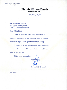 Letter from Edward M. Kennedy to Charles Santos Jr. (July 21, 1966)