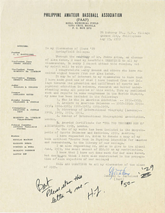 Letter from Candido Bartolome to Class 1929 (May 23, 1972)