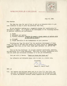Coach Dunn letter about the preseason conditioning program, July 27, 1965