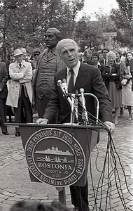 Mayor Kevin H. White speaking at dedication of Mayor James M. Curley Statue