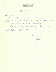 Correspondence from Lin Fraser to Lou Sullivan (October 12, 1989)