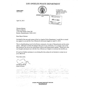 Letter from the Los Angeles Police Department to Mayor Menino