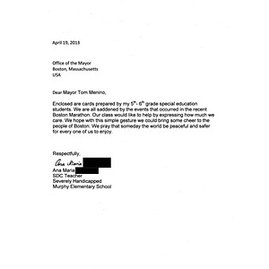 Letter from a Murphy Elementary School special education teacher
