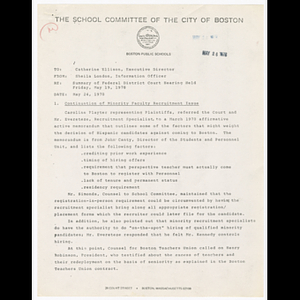 Memorandum from Charles Hambelton to Catherine Ellison about federal district court hearing held May 19, 1978