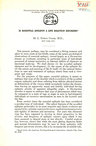 Is essential epilepsy a life reaction disorder?