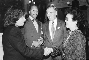 Mayor Raymond L. Flynn with Filipino President Corazon Aquino, former Boston City Councilor Rosemarie E. Sansone, and an unidentified man