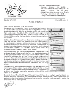 Mission Hill School newsletter, October 17, 2014