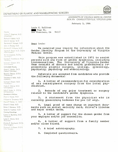 Correspondence from Milton Edgerton to Lou Sullivan (February 3, 1986)