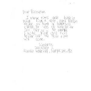 Letter of hope from a student at Rancho Gabriella Elementary School (Surprise, Arizona)