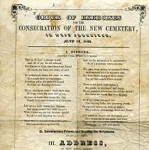 Order of Exercises for the Consecration of the New Cemetery - In West Cambridge - June 14, 1843