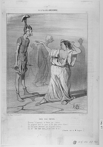 ÉNÉE AUX ENFERS. Horreur! il aperçoit la femme qui l'adore, Un poignard dans le cœur et les yeux pleins d'émoi; Qui d'un geste charmant que la pudeur décore, Lui dit: cher bien aimé, je me fiche de toi! (Eneïde trad. de M. Trognon.)