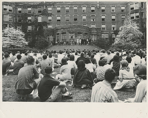 Students gathering in front of MacLean Terrace