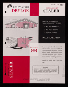 Now! Ready-mixed drylok double duty sealer for waterproofing porous masonry walls, United Gilsonite Laboratories, Scranton, Pennsylvania