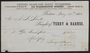 Billhead for the Looking Glass and Clock Warehouse, Terry & Barnes, 123 Washington, opposite Water Street, Boston, Mass., dated May 14, 1853
