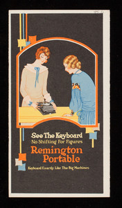 See the keyboard, no shifting for figures, Remington Portable, Remington Typewriter Company, Remington Building, 374 Broadway, New York, New York