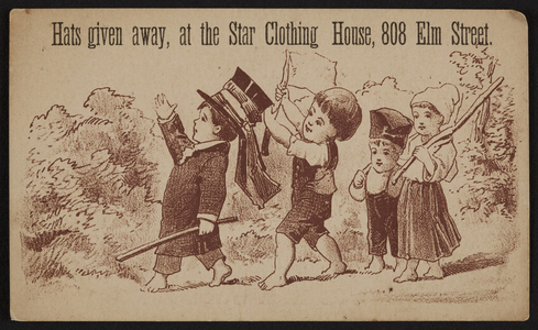 Trade card for Star Clothing House, 808 Elm Street, location unknown, 1883