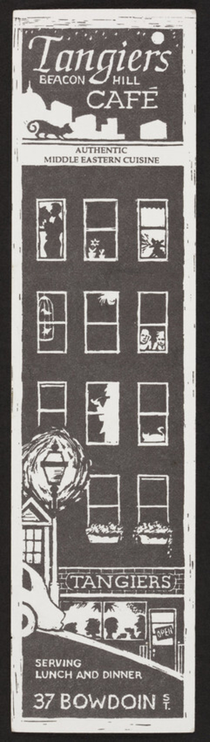 Bookmark for the Tangiers Beacon Hill Café, 37 Bowdoin Street, Boston, Mass., 1990