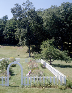 View of fenced garden from above, Barrett House, New Ipswich, N.H.