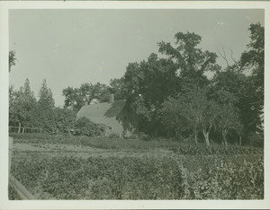 Exterior view of Pierce House with garden, Dorchester, Mass., 1918