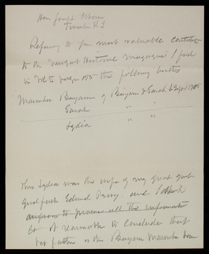 Thomas Lincoln Casey to Hon. Joseph Osborn, undated [February 1886], draft