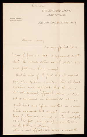 [Cyrus] B. Comstock to Thomas Lincoln Casey, December 24, 1889