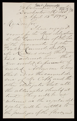 [William] Jones, Society of the Cincinnati to Thomas Lincoln Casey, April 15, 1890