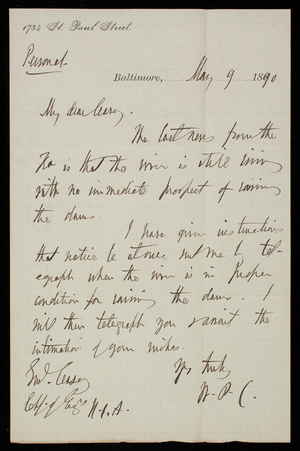 [William P. Craighill] to Thomas Lincoln Casey, May 9, 1890