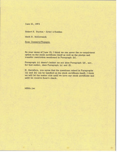 Memorandum from Mark H. McCormack to Robert S. Burton