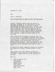 Memorandum from Mark H. McCormack concerning the World Championship of Women's Golf