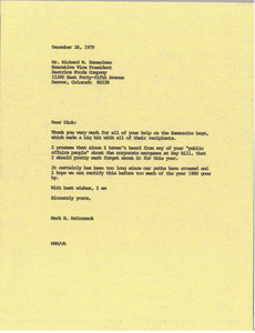 Letter from Mark H. McCormack to Richard W. Hanselman