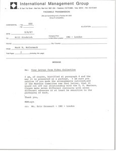 Fax from Mark H. McCormack to Bill Sindrich