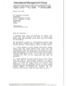 Letter from Mark H. McCormack to Yoshiaki Tsutsumi