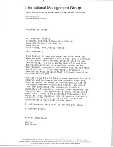 Letter from Mark H. McCormack to Masaaki Morita