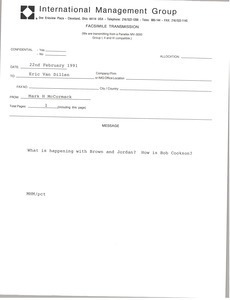 Fax from Mark H. McCormack to Eric van Dillen