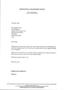 Letter from Mark H. McCormack to Douglas Fraser