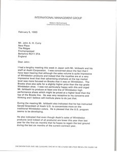 Letter from Mark H. McCormack to John A. H. Curry