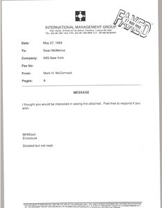 Fax from Mark H. McCormack to Sean McManus