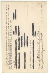 Form postcard from Robert E. Dillon to Mary Dillon
