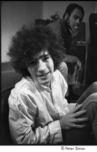 Tim Buckley at the Catacombs: Buckley backstage, Lee Underwood smoking in the background