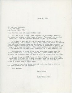 Letter from Judi Chamberlin to Kirsten Hinsdale