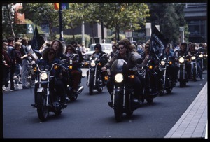 Dykes on Bikes riding motorcycles in the San Francisco Pride Parade