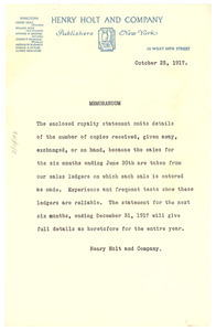 Letter from Henry Holt and Company to W. E. B. Du Bois