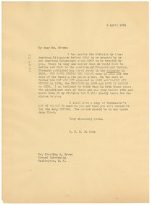 Letter from W. E. B. Du Bois to Sterling Brown