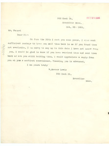 Letter from W. Mercer Lewis to Jessie Redmon Fauset