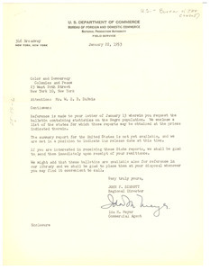 Letter from the U. S. Department of Commerce, Bureau of Foreign and Domestic Commerce to W. E. B. Du Bois