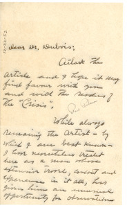 Letter from Roland Hayes to W. E. B. Du Bois