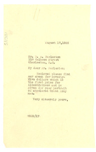 Letter from W. E. B. Du Bois to E. A. Harleston