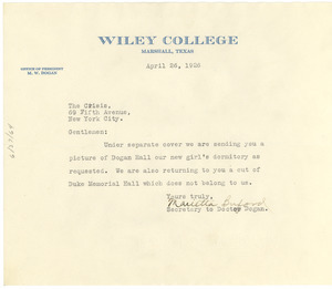 Letter from Wiley College to Crisis