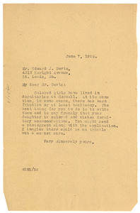 Letter from W. E. B. Du Bois to Edward J. Davis