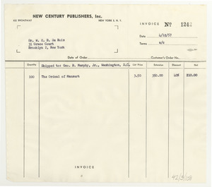 Invoice from New Century Publishers, Inc. to W. E. B. Du Bois